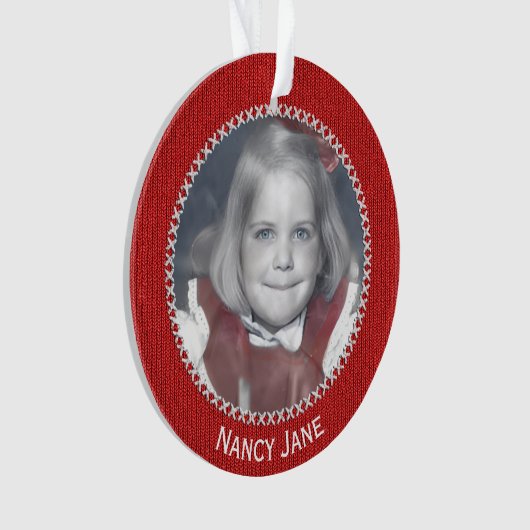 Your Photo Red Knit Pattern Picture Frame Ornament (voorkant)