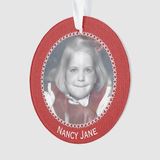 Your Photo Red Knit Pattern Picture Frame Ornament (voorkant)