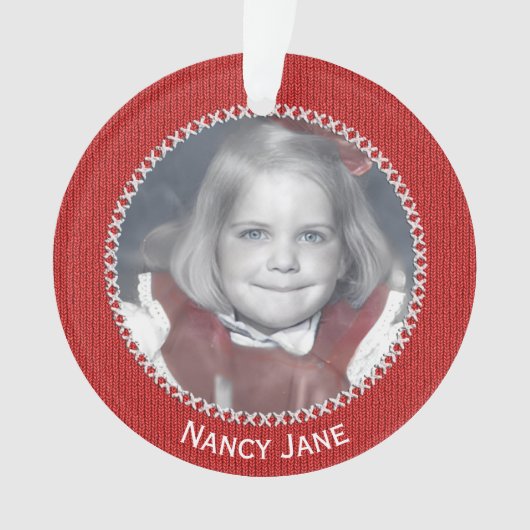 Your Photo Red Knit Pattern Picture Frame Ornament (voorkant)
