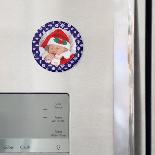 Your Photo Santa Baby Blue Background Snowflakes Magneet (Insitu (Koelkast))