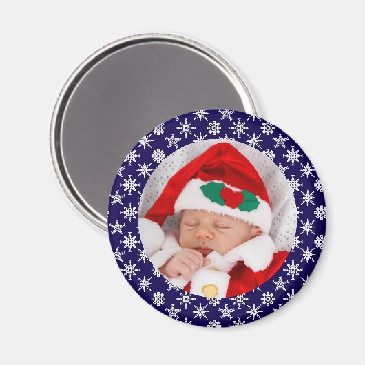 Your Photo Santa Baby Blue Background Snowflakes Magneet (Voorkant / Achterkant)