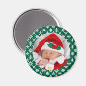 Your Photo Santa Baby Green Background Snowflakes Magneet (Voorkant / Achterkant)