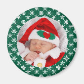 Your Photo Santa Baby Green Background Snowflakes Magneet (Voorkant)