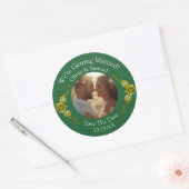 Your Photo, Save The Date, Emerald Green & Gold Ronde Sticker (Envelop)