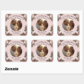 Your Photo, Save The Date, Pink Roses & Doves Vierkante Sticker (Vel)