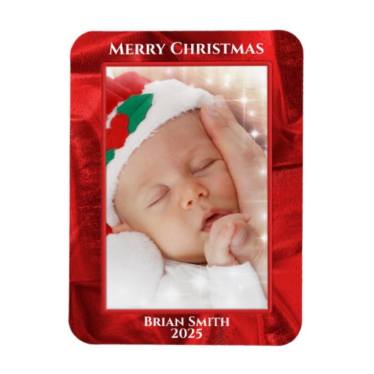 Your Photo Text - Holiday Red Metallic Magneet (Verticaal)