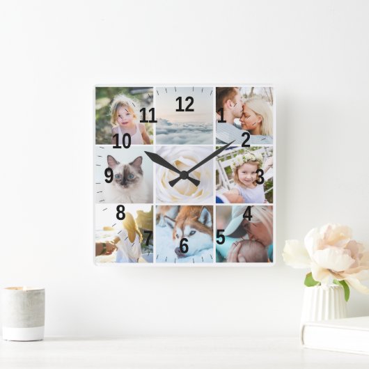 Your Photos Custom Modern Collage Simple Vierkante Klok (Huis)