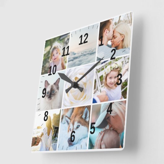 Your Photos Custom Modern Collage Simple Vierkante Klok (Hoek)