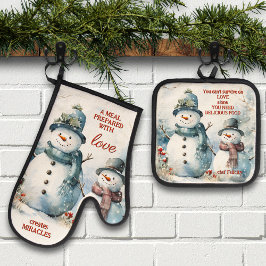 Your Quotes Watercolor Snowman Christmas Ovenwant & Pannenlap Set
