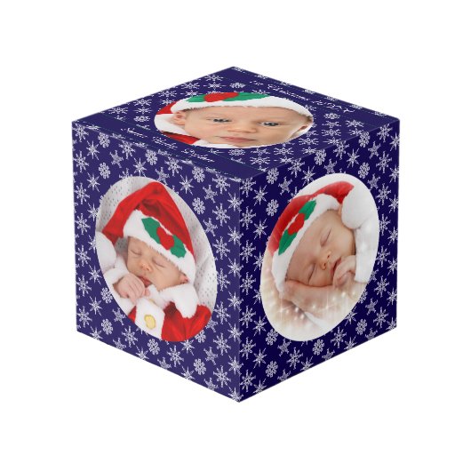 Your Round Photos Santa Baby Blue & Snowflakes Kubus (Voorkant hoekig)