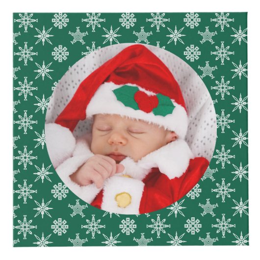 Your Round Photos Santa Baby Green & Snowflakes Kubus (Voorkant)