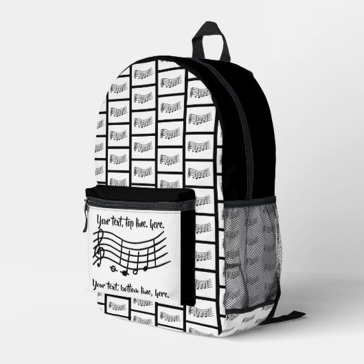 Your text on custom music notes backpacks. bedrukte rugzak (Achterkant Hoek Rechts)