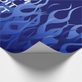 Your Text on Keep Calm on Navy Blue Racing Flames Cadeaupapier (Hoek)