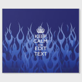 Your Text on Keep Calm on Navy Blue Racing Flames Cadeaupapier (Vlak)