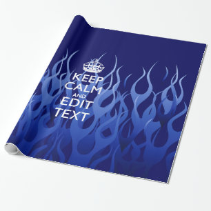 Your Text on Keep Calm on Navy Blue Racing Flames Cadeaupapier