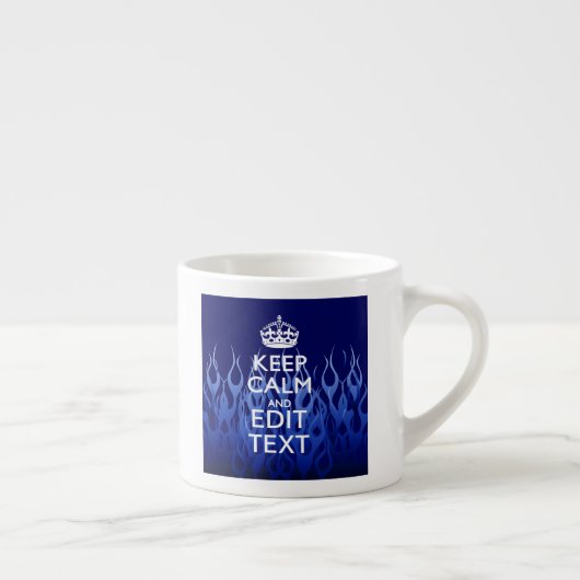 Your Text on Keep Calm on Navy Blue Racing Flames Espresso Kop (Rechts)