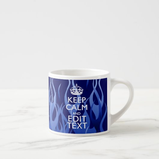Your Text on Keep Calm on Navy Blue Racing Flames Espresso Kop (Rechts)