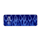 Your Text on Keep Calm on Navy Blue Racing Flames Etiket (Voorkant)