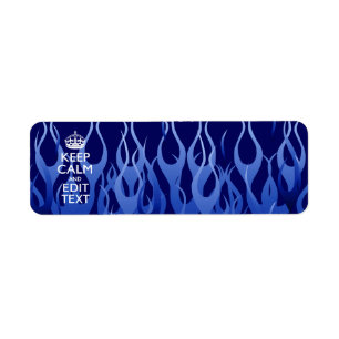 Your Text on Keep Calm on Navy Blue Racing Flames Etiket