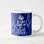 Your Text on Keep Calm on Navy Blue Racing Flames Grote Koffiekop (Rechts)