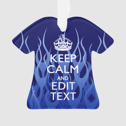 Your Text on Keep Calm on Navy Blue Racing Flames Ornament (voorkant)