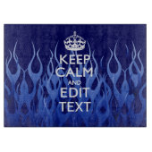 Your Text on Keep Calm on Navy Blue Racing Flames Snijplank (Voorkant)
