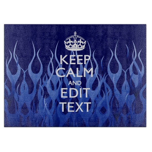 Your Text on Keep Calm on Navy Blue Racing Flames Snijplank (Voorkant)