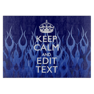 Your Text on Keep Calm on Navy Blue Racing Flames Snijplank
