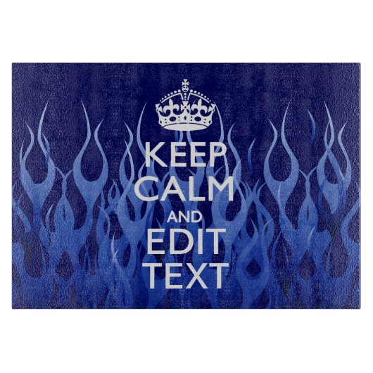 Your Text on Keep Calm on Navy Blue Racing Flames Snijplank (Voorkant)