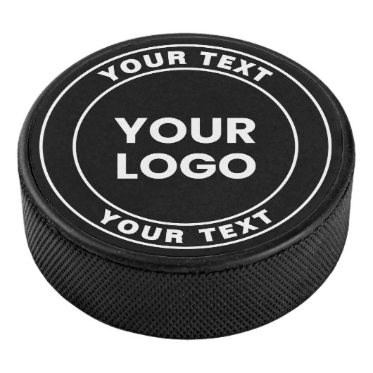 Your Uploaded Logo + Bold Circular Text Hockey Puck (3/4)