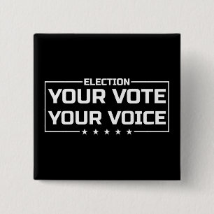 Your Vote Your Voice wit lettertype Vierkante Button 5,1 Cm