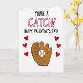 Youre A Catch Baseball Valentines Card Kaart (Gele Bloem)