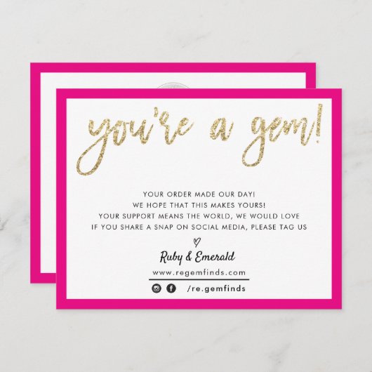 YOU'RE A GEM modern bedankt gouden glitter script (Voorkant / Achterkant)