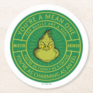 You're a Mean One Mister Grinch Badge Ronde Kartonnen Onderzetter