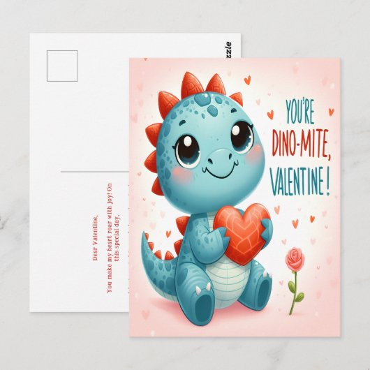 Youre Dinomite Valentijn Schattigee Dinosaur Liefd Briefkaart (Voorkant / Achterkant)