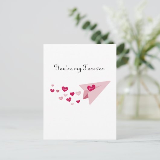 You're My Forever, Schattige Roze Vliegtuig & Hart Feestdagenkaart (Staand voorkant)