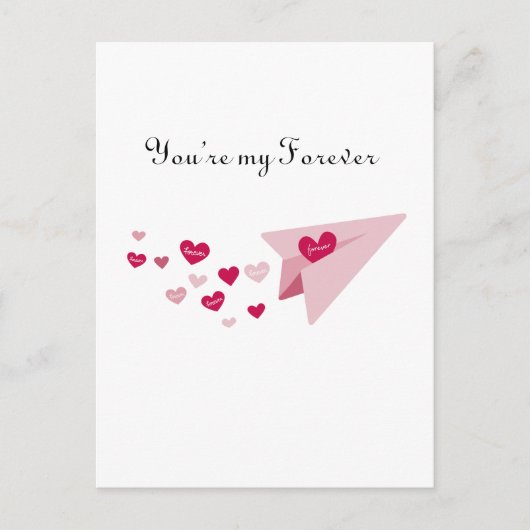 You're My Forever, Schattige Roze Vliegtuig & Hart Feestdagenkaart (Voorkant)