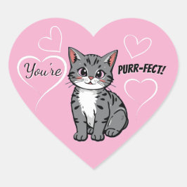 You're Purr-fect Animated Cat and Hearts Pink Hart Sticker