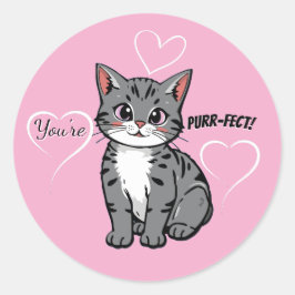 You're Purr-fect Animated Cat and Hearts Pink Ronde Sticker