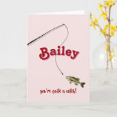 You're Quite a Catch Pink Fishing Valentine's Card Kaart (Gele Bloem)