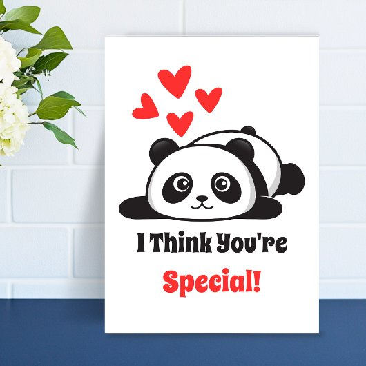 You're Special Cute Panda red hearts Printable Feestdagenkaart