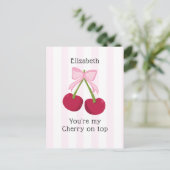 You're the Cherry on Top Coquette Stripes Pink Briefkaart (Staand voorkant)