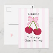 You're the Cherry on Top Coquette Stripes Pink Briefkaart (Voorkant / Achterkant)