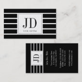 YourJobTitle Monogram/Striped/Black/Platinum Visitekaartje (Voorkant / Achterkant)
