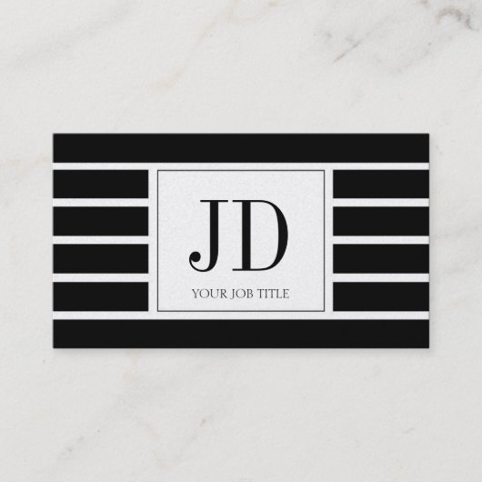 YourJobTitle Monogram/Striped/Black/Platinum Visitekaartje (Voorkant)