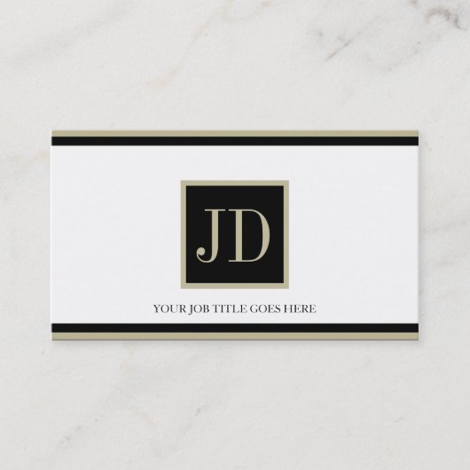 YourJobTitle White Blk/Tan Square Monogram Plaque Visitekaartje (Voorkant)