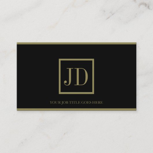 YourJobTitle Zwart/Gold Square Monogram Plaque Visitekaartje (Voorkant)