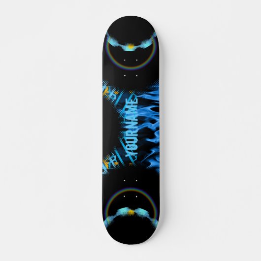 Yourname Blue Flames Whirl Skateboard (Voorkant)
