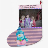 YourPic/Text Paars Roze Rozenstrook Snowman Grote Kerstsok (Achterkant)