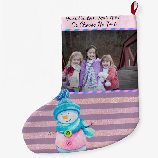 YourPic/Text Paars Roze Rozenstrook Snowman Grote Kerstsok (Achterkant)